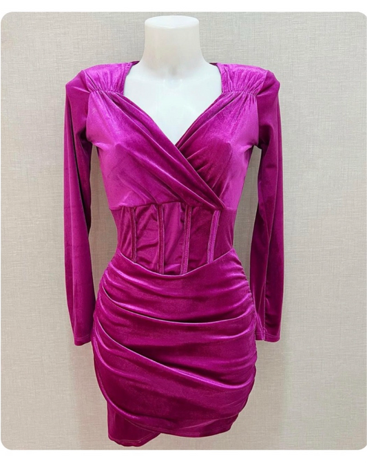 VESTIDO TERCIOPELO FUCSIA